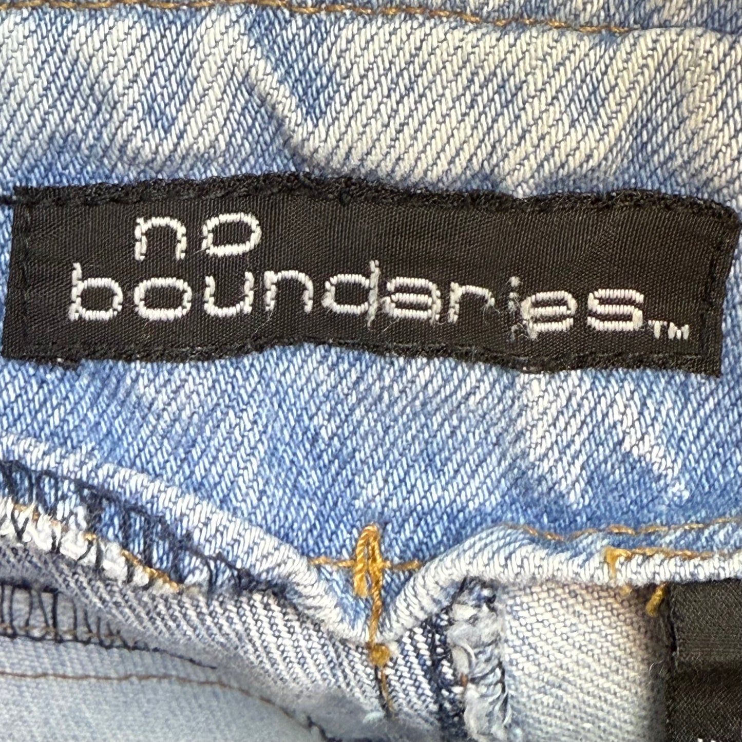 Y2K Denim Patchwork Blue Jeans, No Boundaries Size Small, Low Rise, Flare Leg