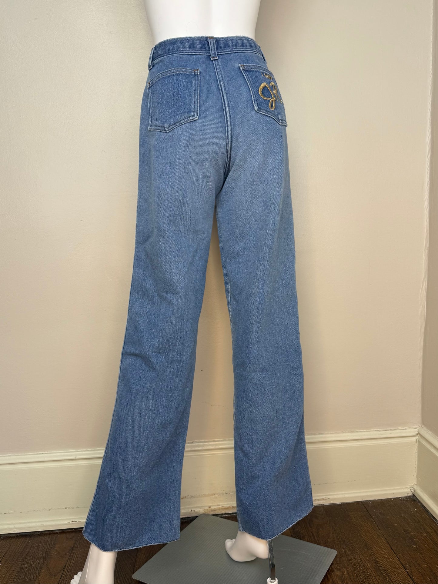 1980s I Hate J.R. Blue Jeans, 26.5"x32.75", Embroidered Pocket, JR Ewing Dallas TV Show, High Rise Straight Leg