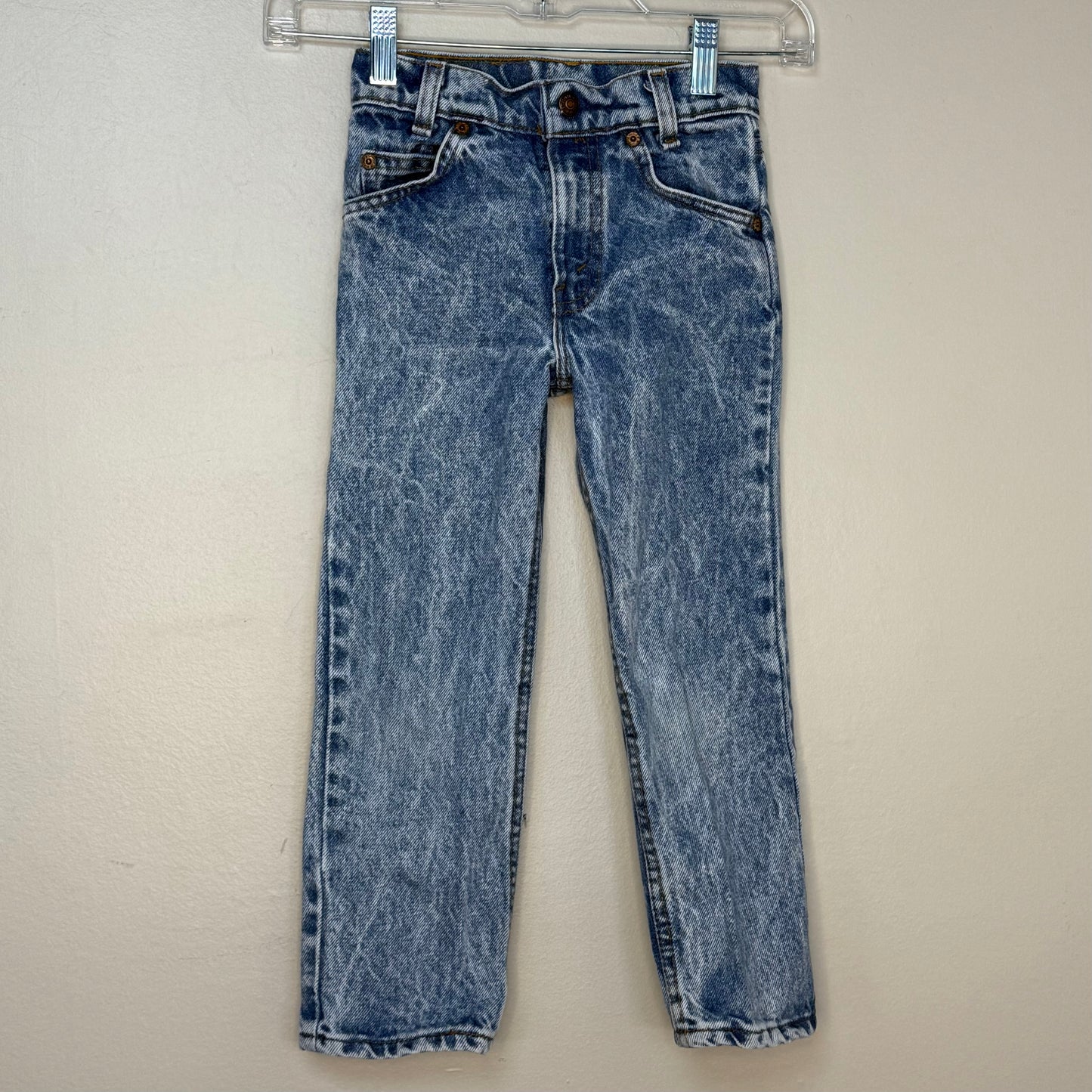 1980s Kids Acid Wash Blue Jeans, Little Levi’s Size 6, Orange Tab