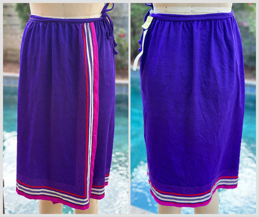 1970s/1980s Purple Nylon Wrap Skirt, Swimsuit Cover-Up, Going Places by Barbara Grosberg Size XS-Small, Deadstock with Tags