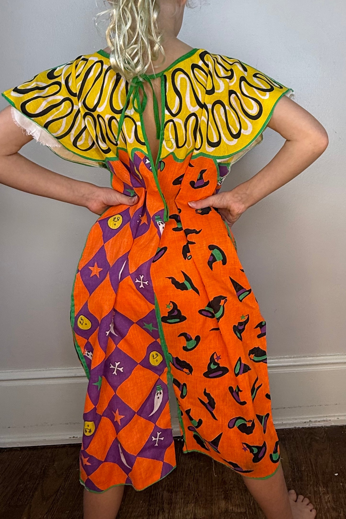 1980s Children's Halloween Clown Costume, Handmade from Cut and Sew Fabric, One Piece Jumpsuit