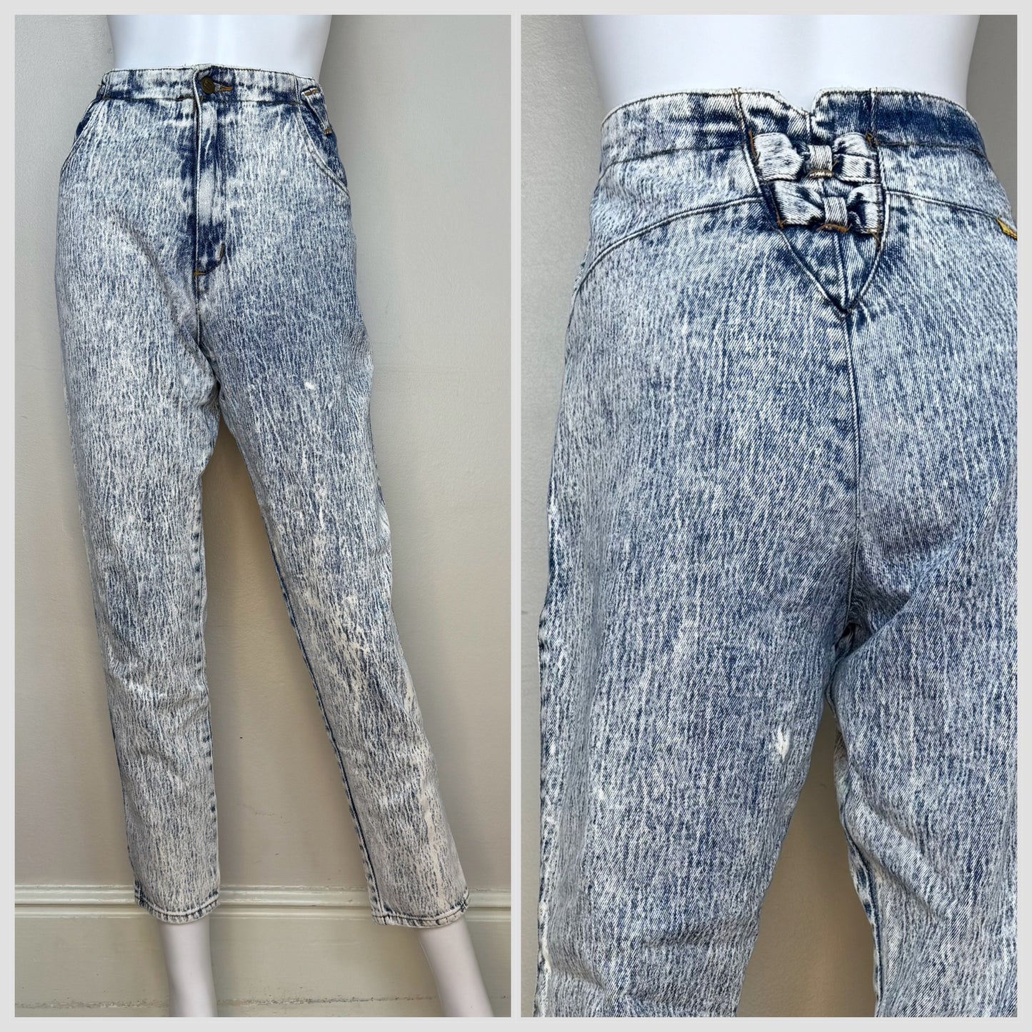 1980s Acid Wash Jeans with Bows on Back, Bijou, 30"x29"