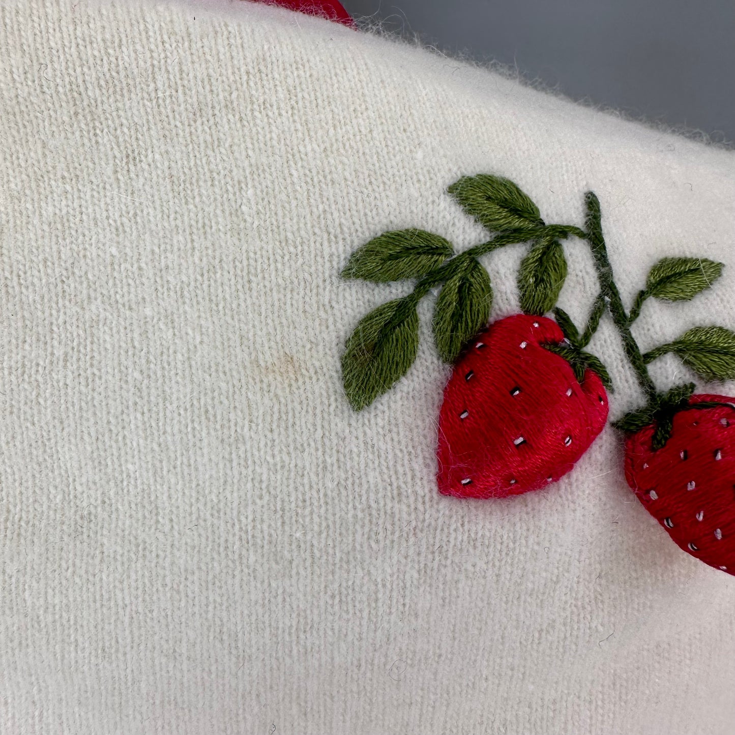 1960s Cardigan Sweater with 3D Strawberries, Doncaster Size Medium