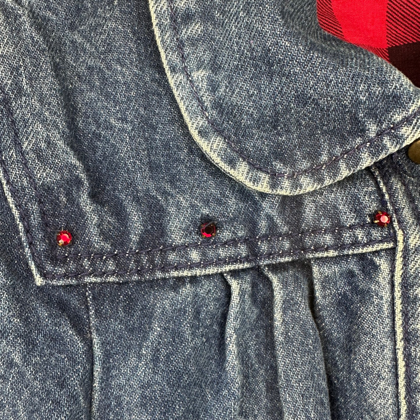 1980s Girl’s Denim Jacket with Buffalo Plaid Lining, Learsi Size 6X