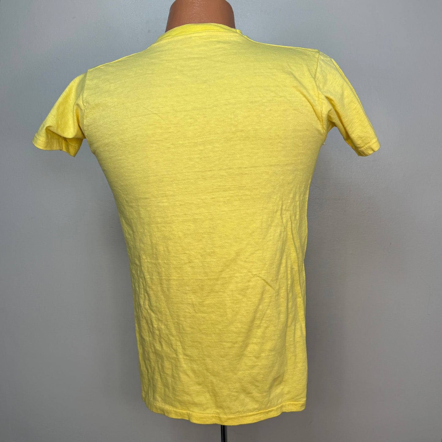 1970s Stay Gold Yellow T-Shirt, Fruit of the Loom Pocket Tee Size Small