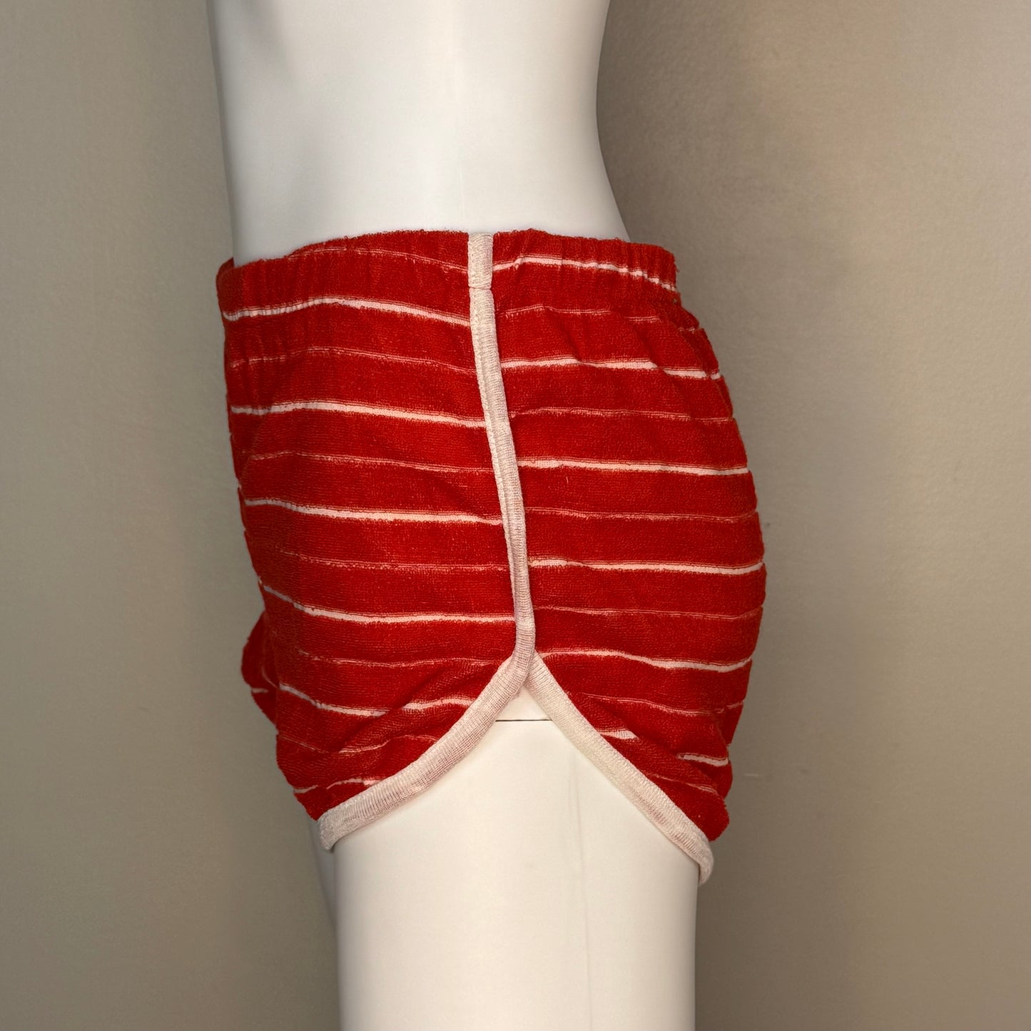 1970s Red and White Stripe Terrycloth Top and Shorts Set, Size Small