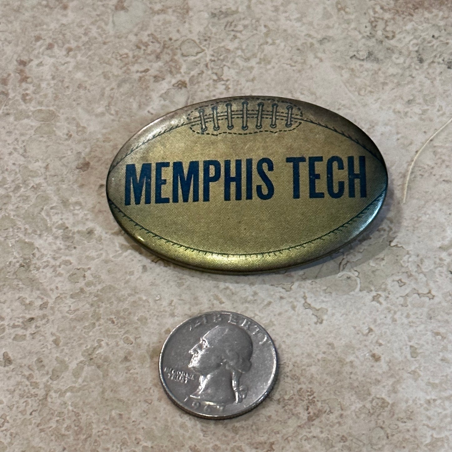 1950s Memphis Tech Football Oval Pinback Button, 2.5”x1.75”