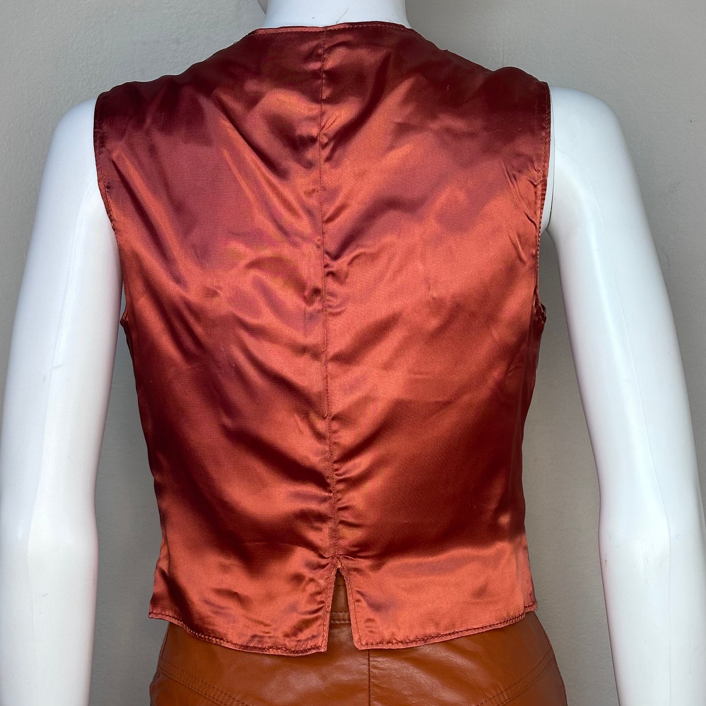 1970s Women’s Brown Leather Three Piece Pant Suit, Margaret Godfrey for Bagatelle Size XS, Blazer Vest Pants