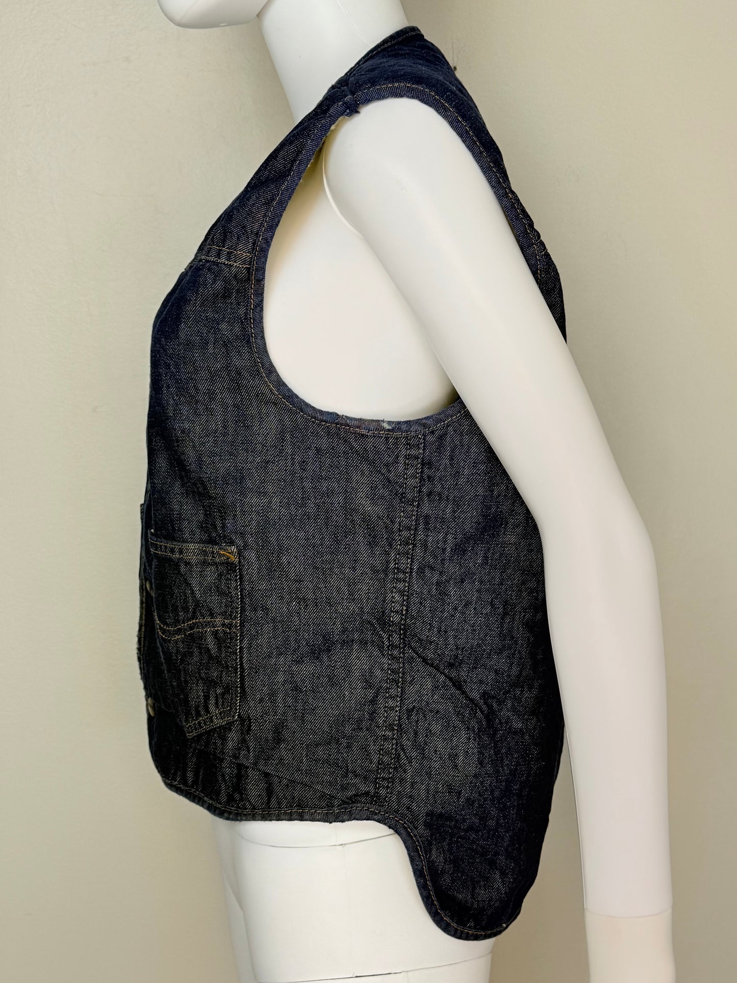 1970s Denim Vest, Faux Sherpa Lined, Roebucks Size Medium