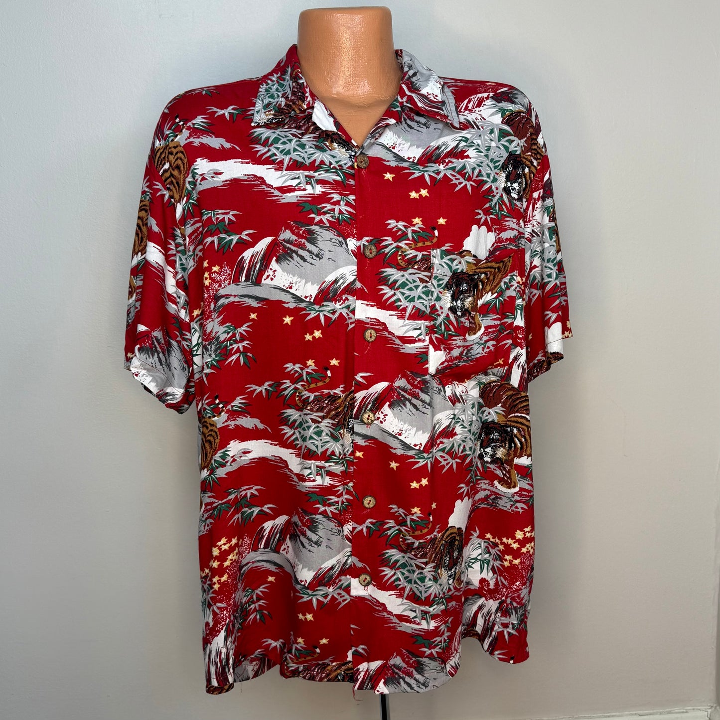 1970s/80s Tiger Print Hawaiian Shirt, Rayon, Kennington Ltd California Size Large