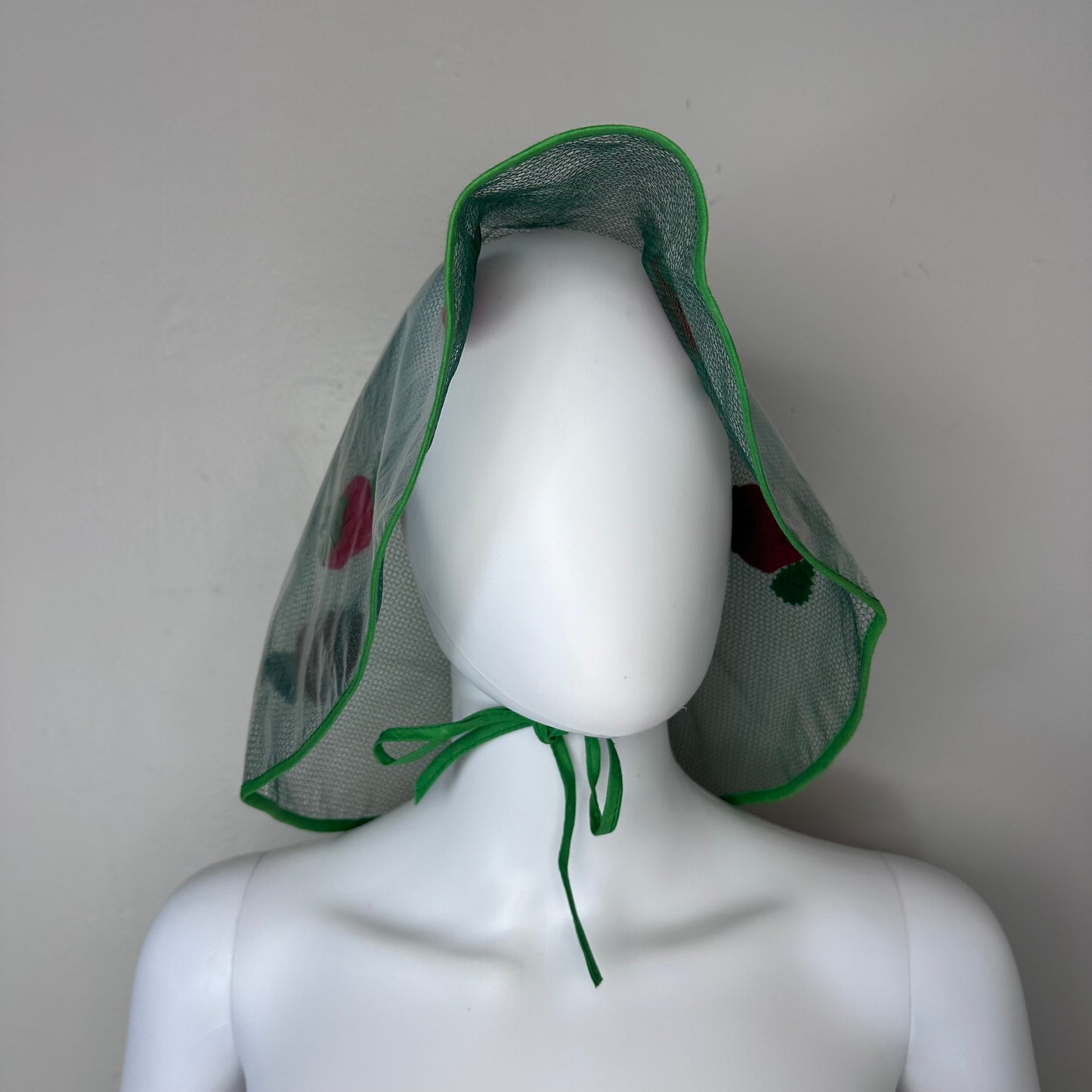 1960s Clear Rain Hat, Felt Strawberries with Sequins