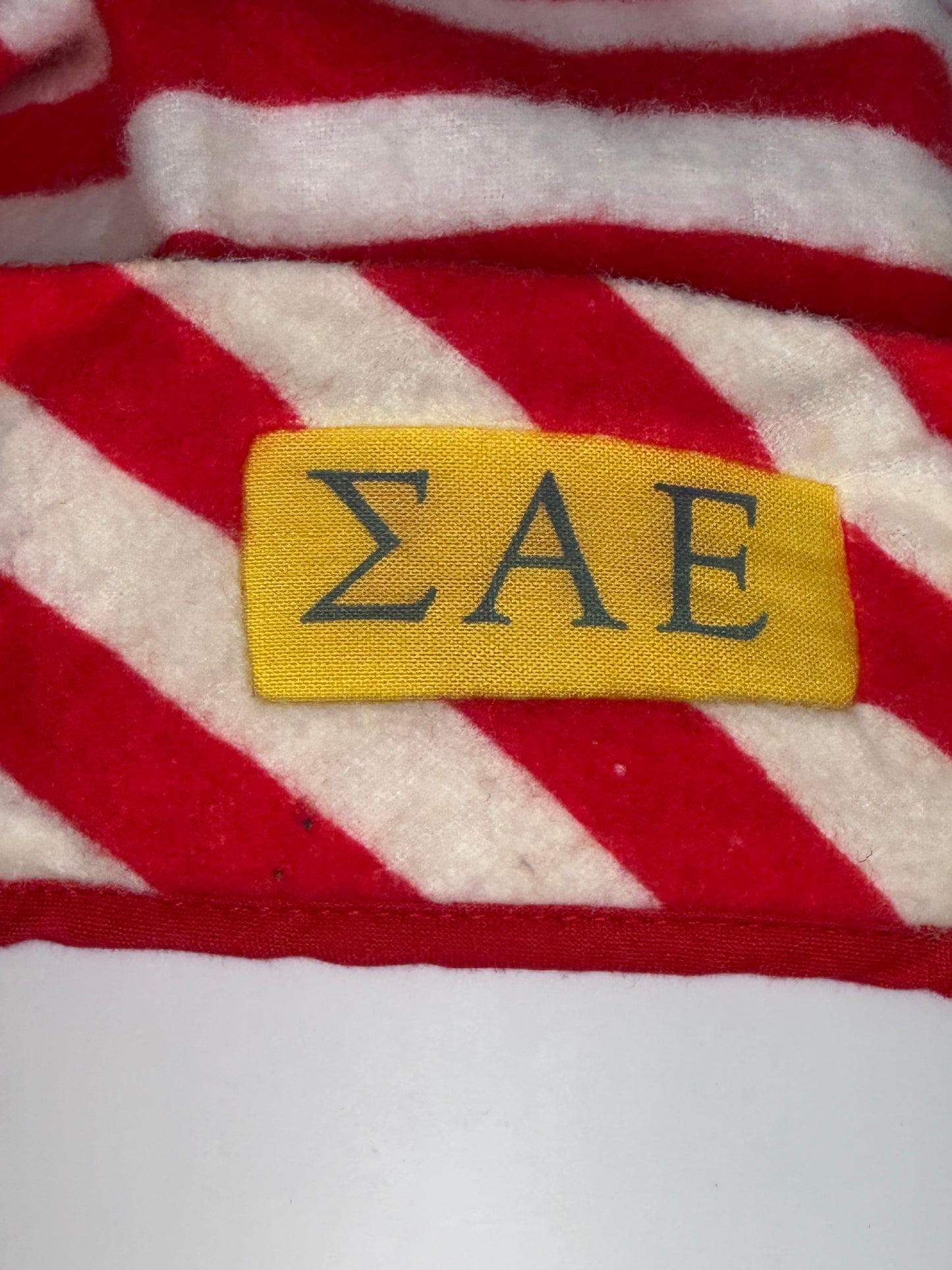 1950s/60s Sigma Alpha Epsilon Pajama Party Flannel Night Shirt and Cap, Size XS/S, Red and White Stripes