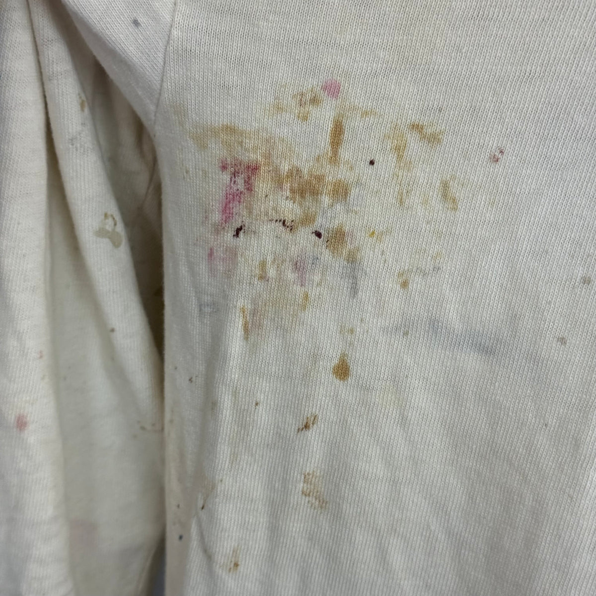 1960s/70s Off White Cotton Jersey T-Shirt, Size Medium, Paint Stains, Distressed