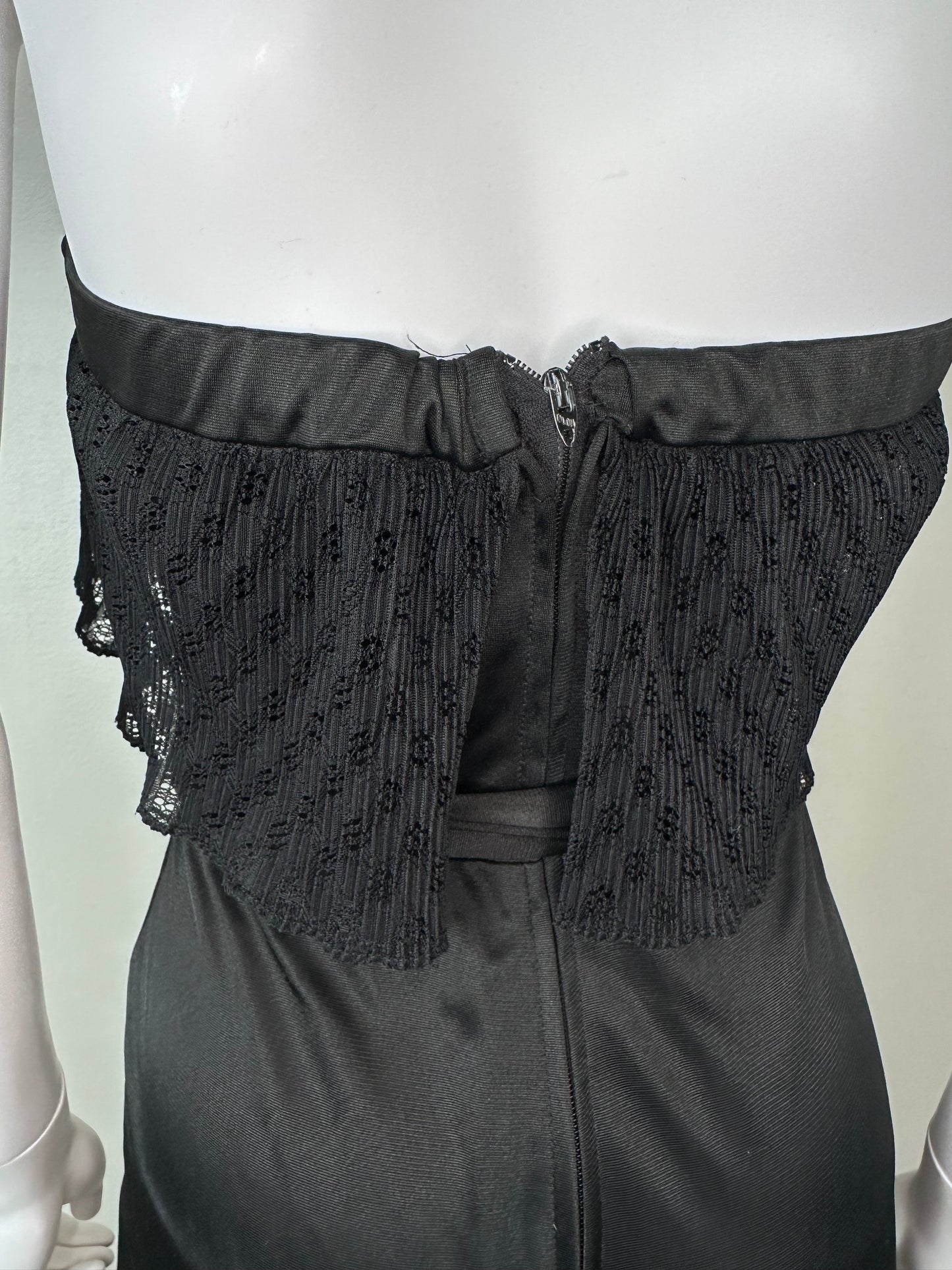 1970s Black Strapless Bell Bottom Jumpsuit, Funky Size XS