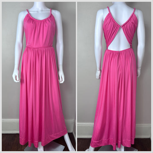 1970s Bright Pink Maxi Dress with Open Back, Ole Borden for Rembrandt International, Size XXS/XS