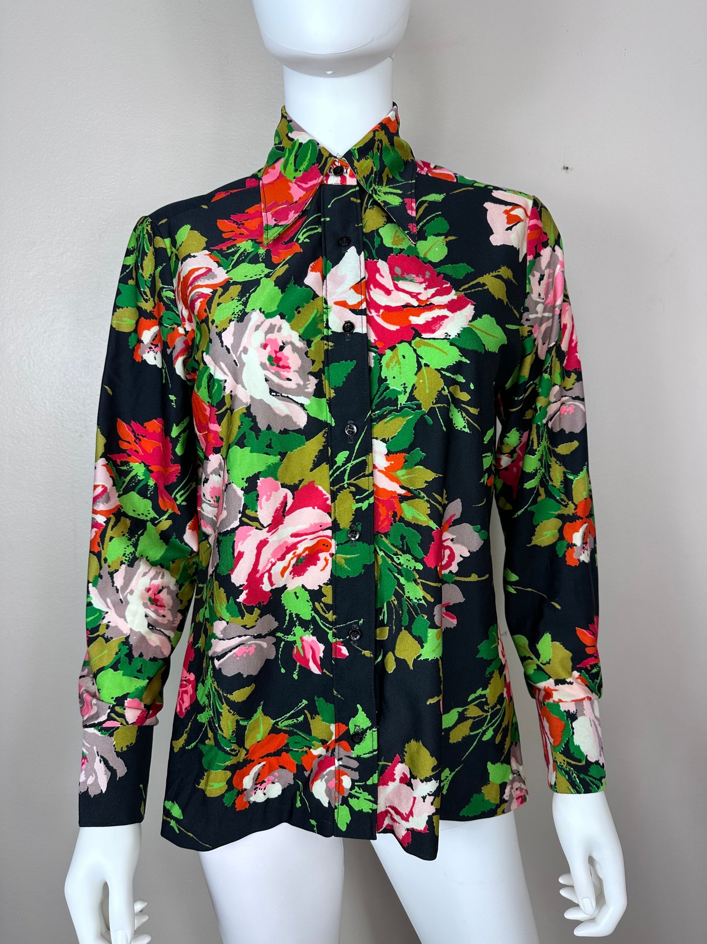 1970s Floral Nylon Blouse, Ship ‘n Shore Size M-L