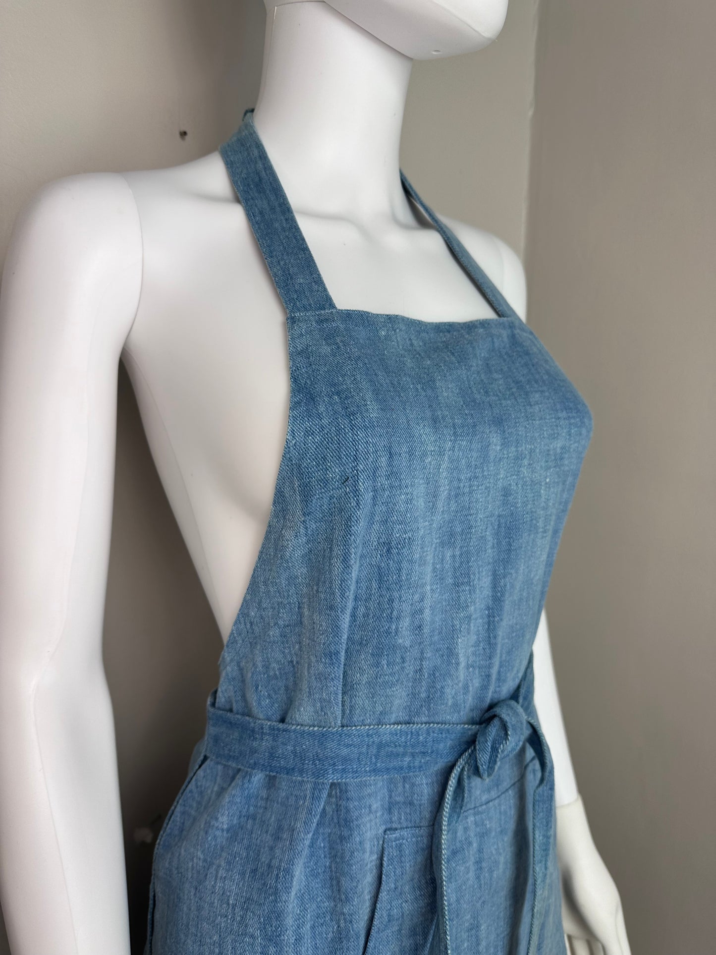 1970s Denim Halter Jumper Wrap Dress, Glenora Jrs Size Medium-Large