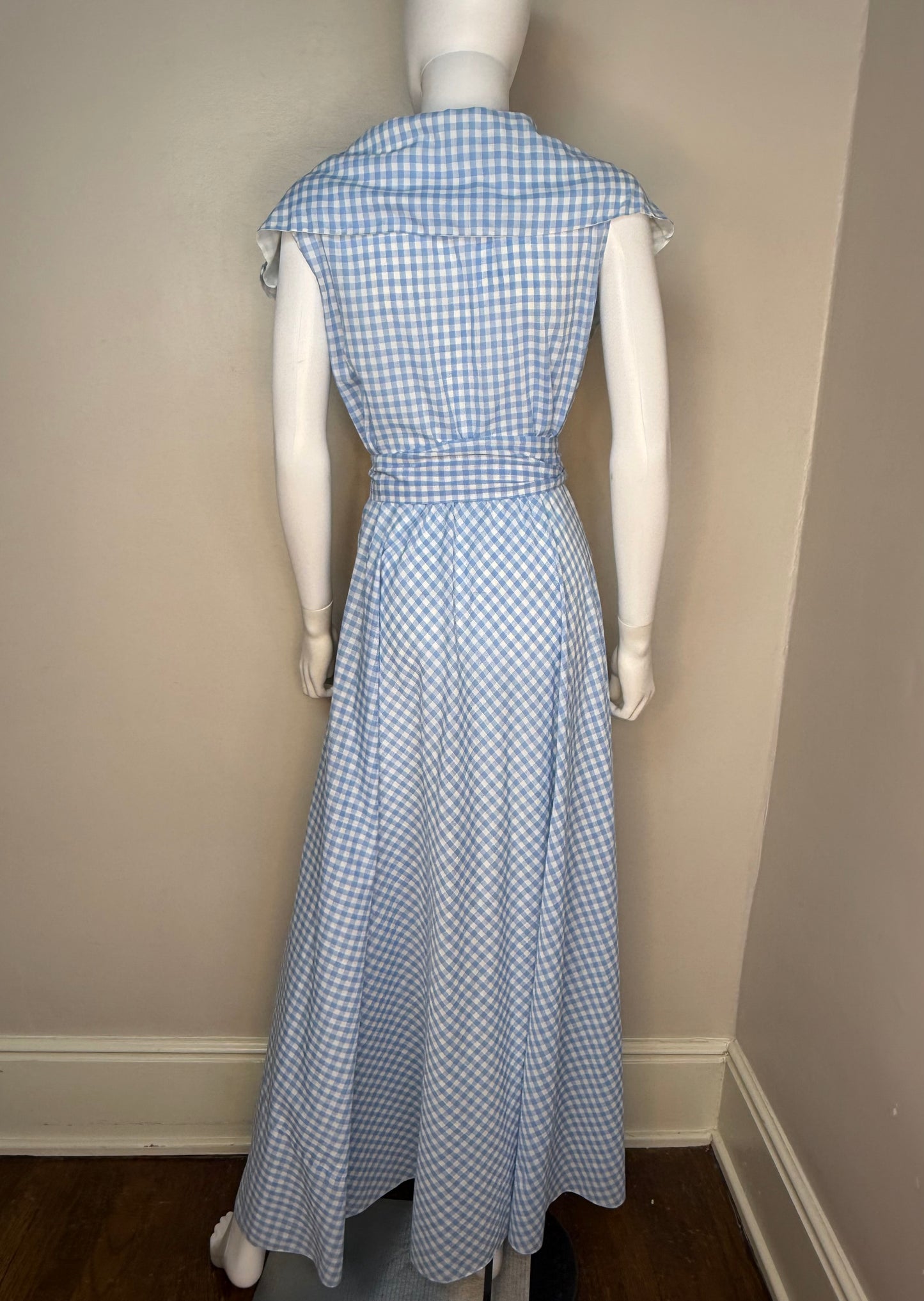 1970s Blue Gingham Maxi Dress, Handmade Size Small/Medium