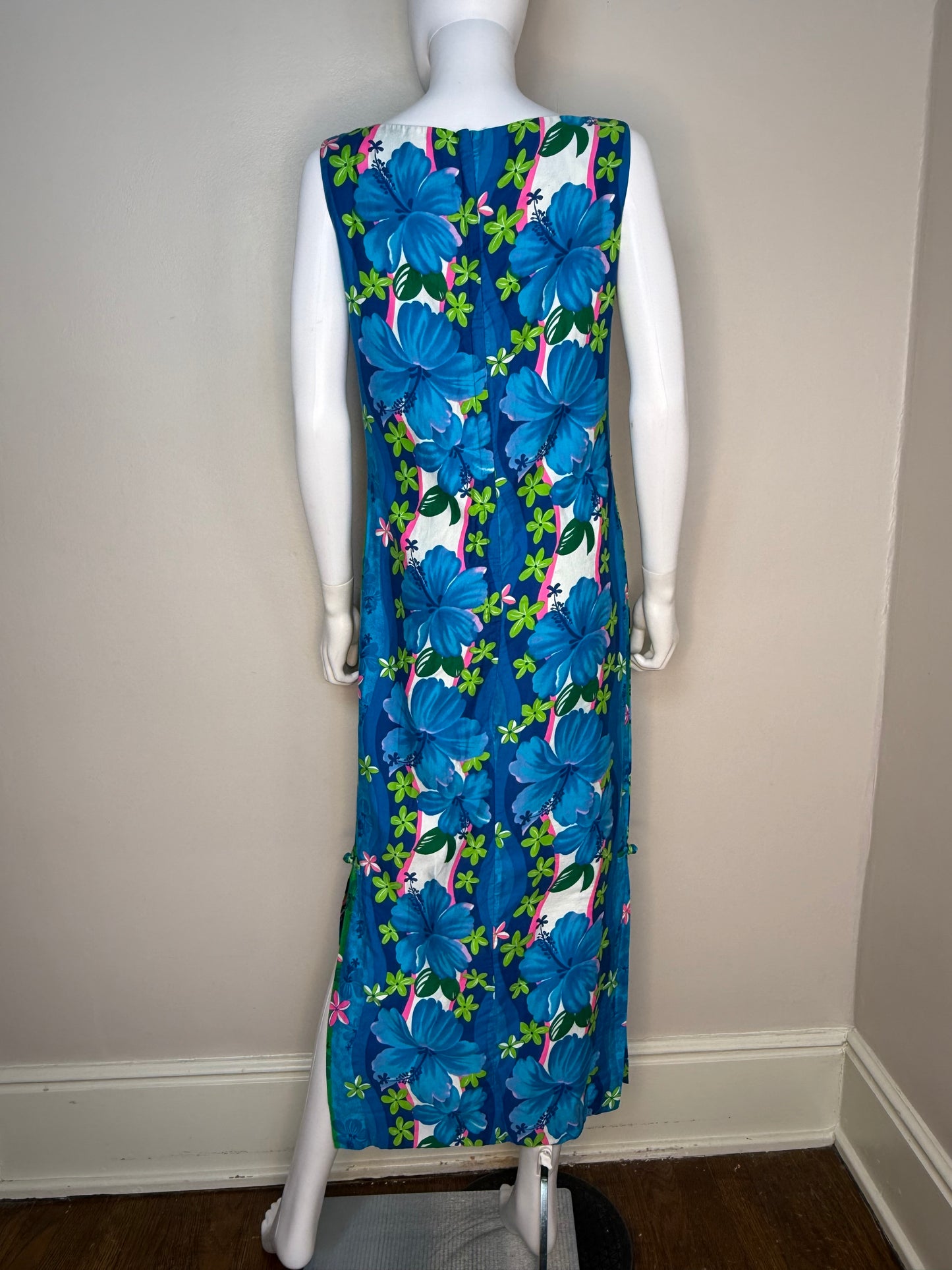 1960s Royal Hawaiian Sleeveless Maxi Dress, Size Small, Cotton Floral