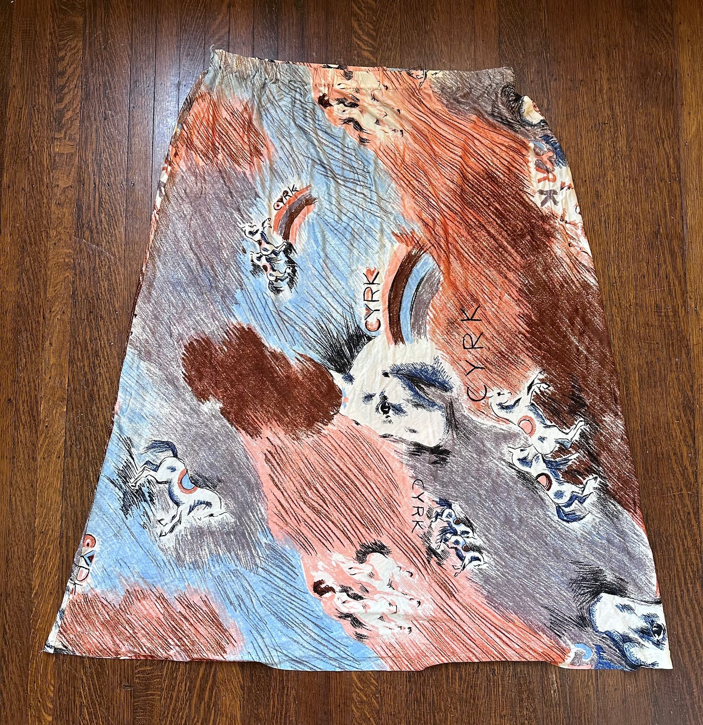 1970s Maxi Skirt, Cyrk Horses Novelty Print, Size XL-XXL