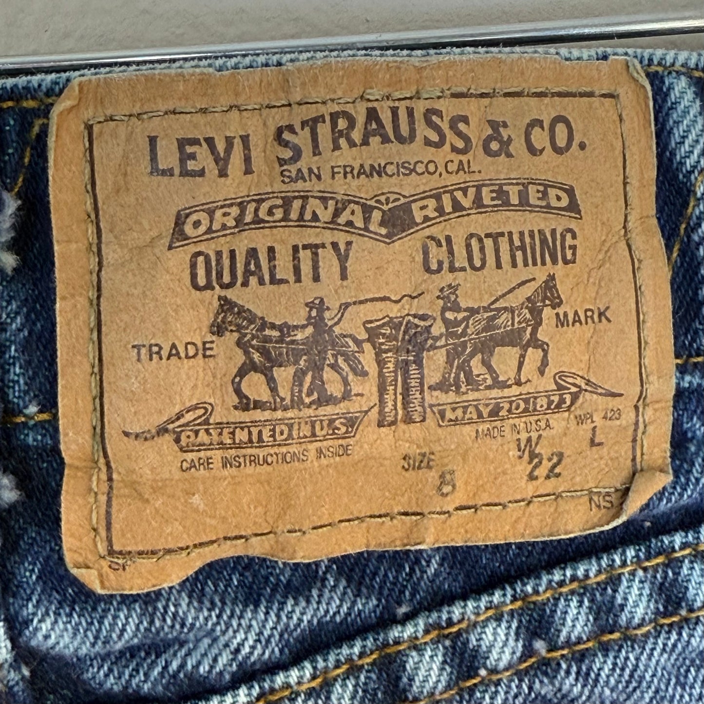 1980s Stone Wash Blue Jeans with Green Denim Accents, Levi’s Size 8, White Tab