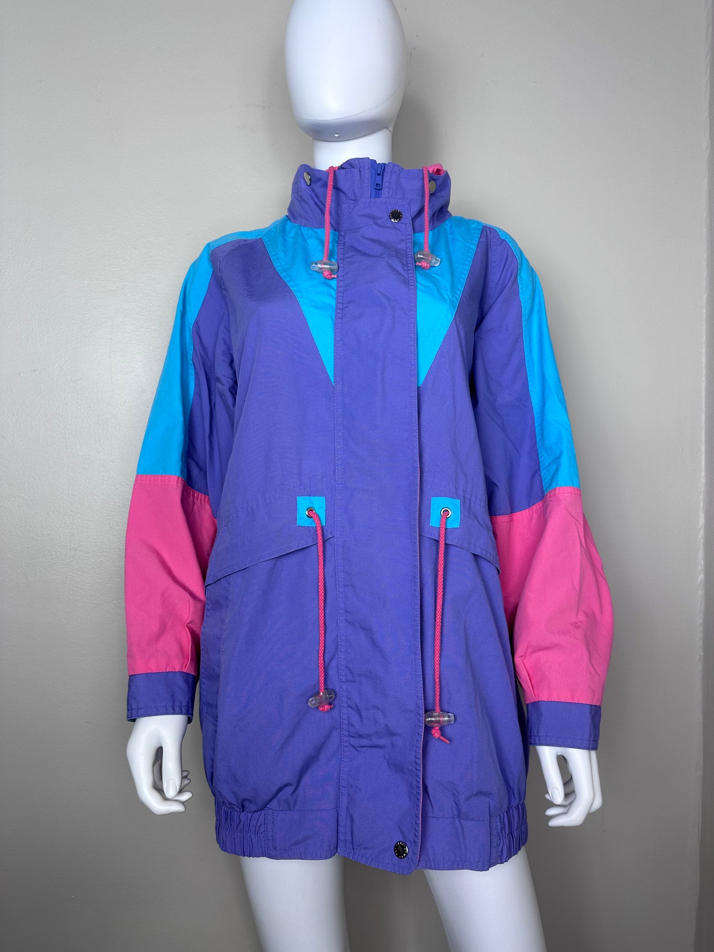 1980s Color Block Hooded Coat, Mariel Size Medium