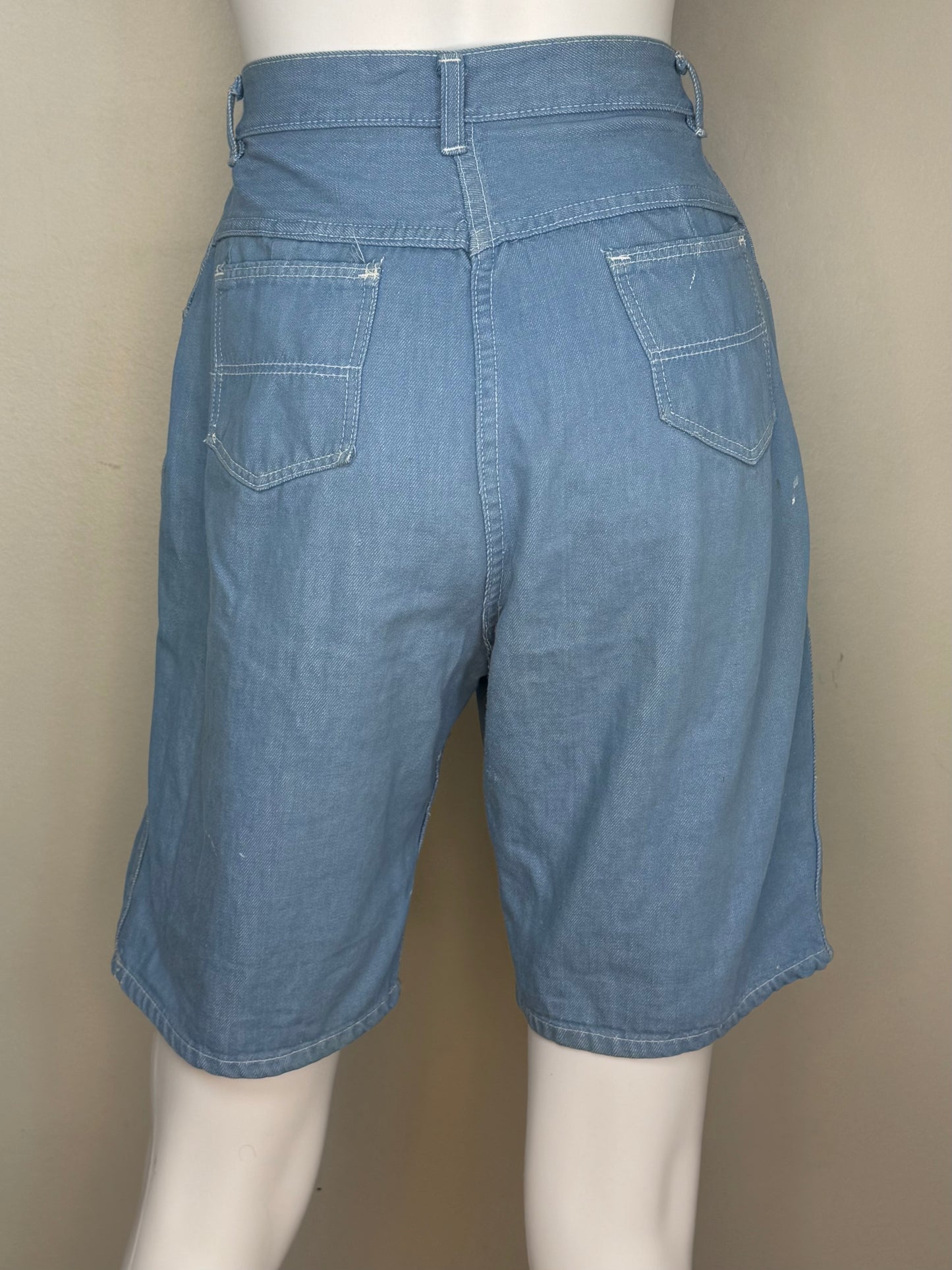 1950s/60s Light Blue Denim Shorts, 27" Waist, High Waisted