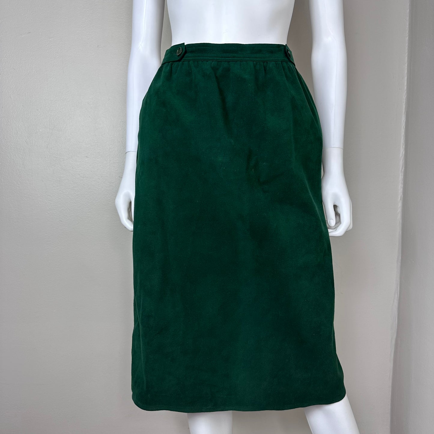 1980s Green Ultrasuede Vest and Skirt Set, Signatures by Russ Taylor Size Small-Medium