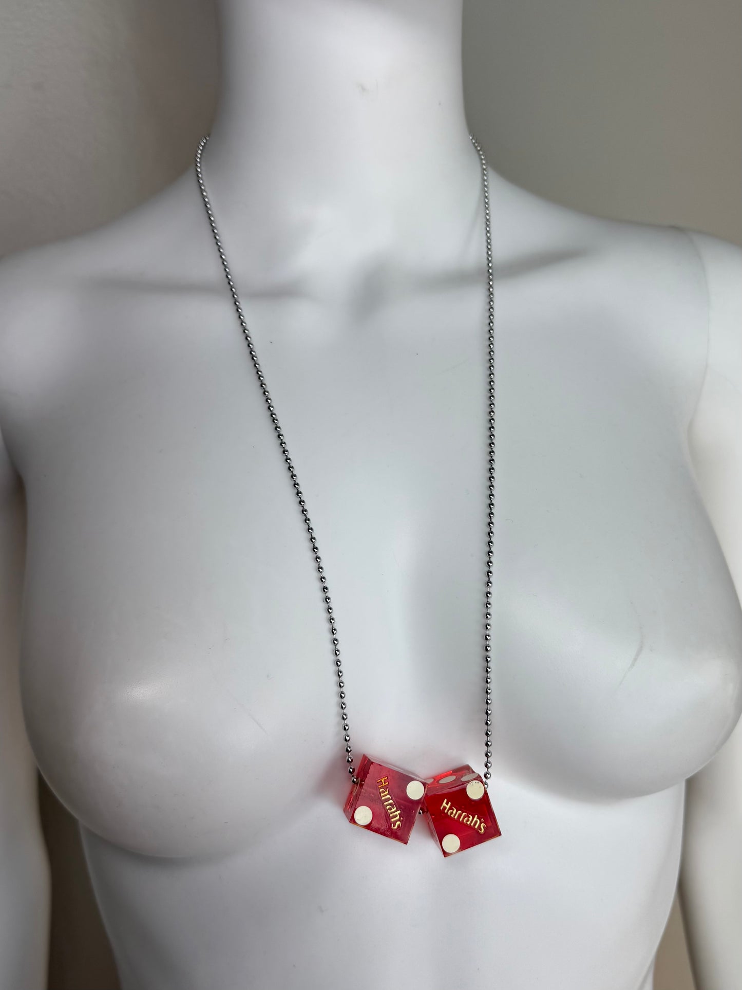 Vintage Dice Necklace, Harrah’s Casino Shreveport, Translucent Red
