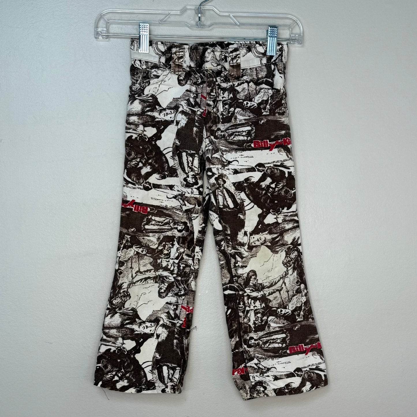1970s Kids Billy the Kid All Over Print Jeans, Size 5/6, Wild West Outlaw