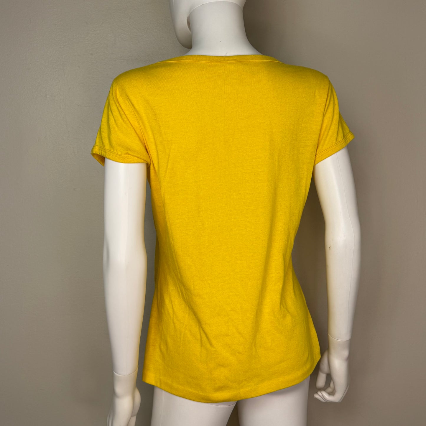 1970s Stay Gold Yellow T-Shirt, Sears Size M/L, Femme French Cut Ringer Tee