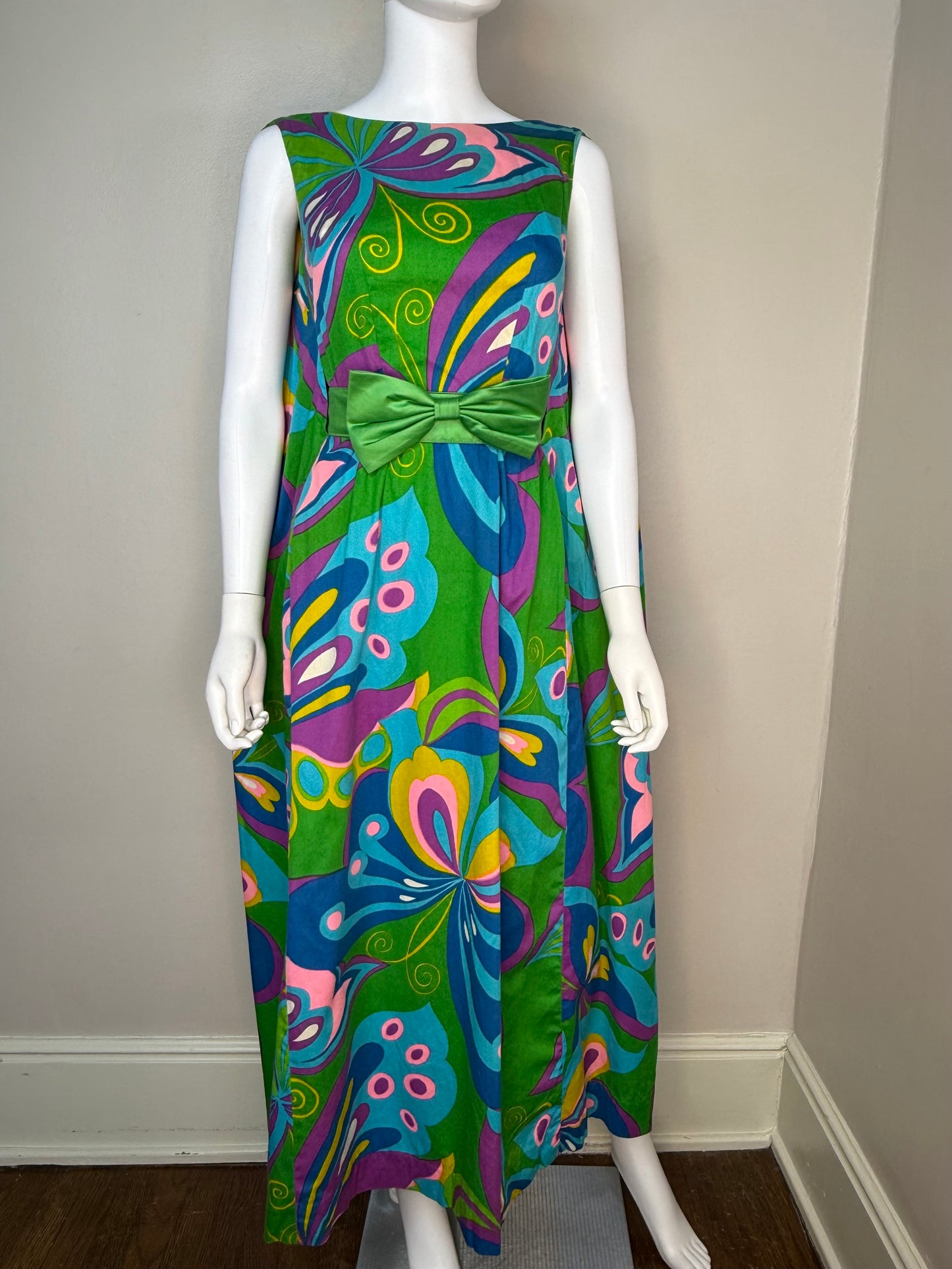 1960s Psychedelic Butterfly Maxi Dress, Alice Polynesian Fashions Size XS