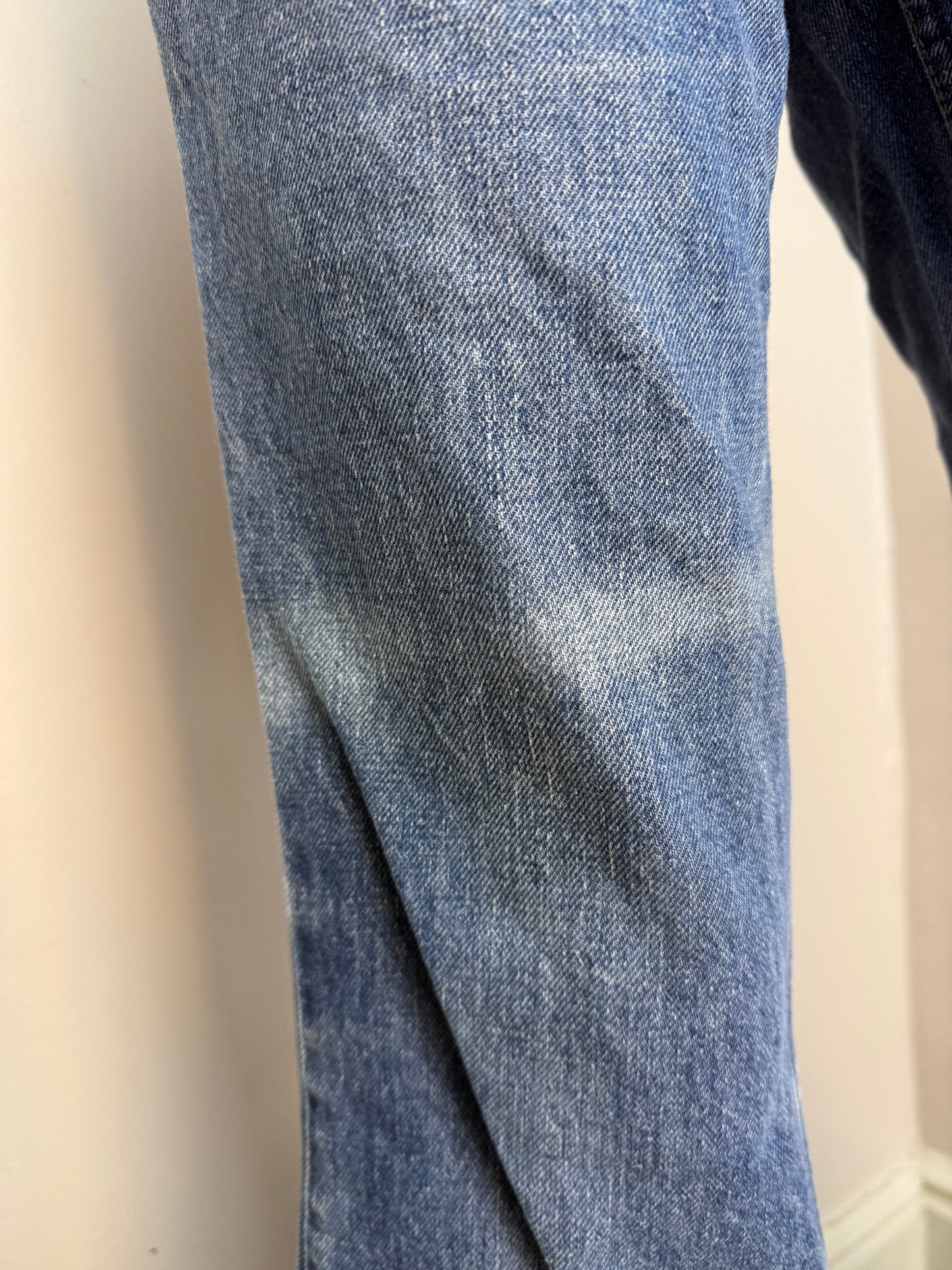 1970s Levi’s 684 Bellbottom Blue Jeans, 29"x31", Orange Tab