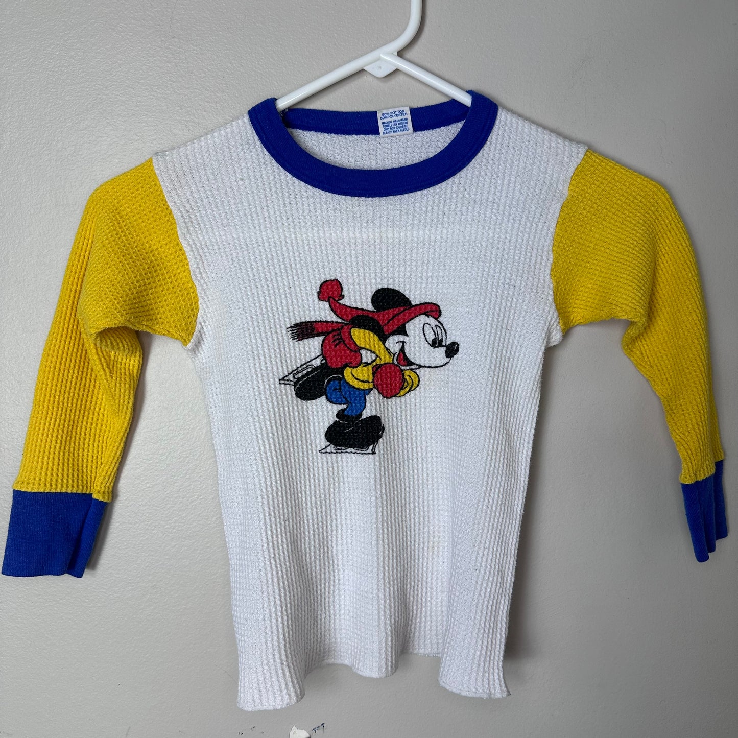 1980s Mickey Mouse Ice Skating Long Sleeve Thermal T-Shirt, Hanes ShowToons, Kids Size 5