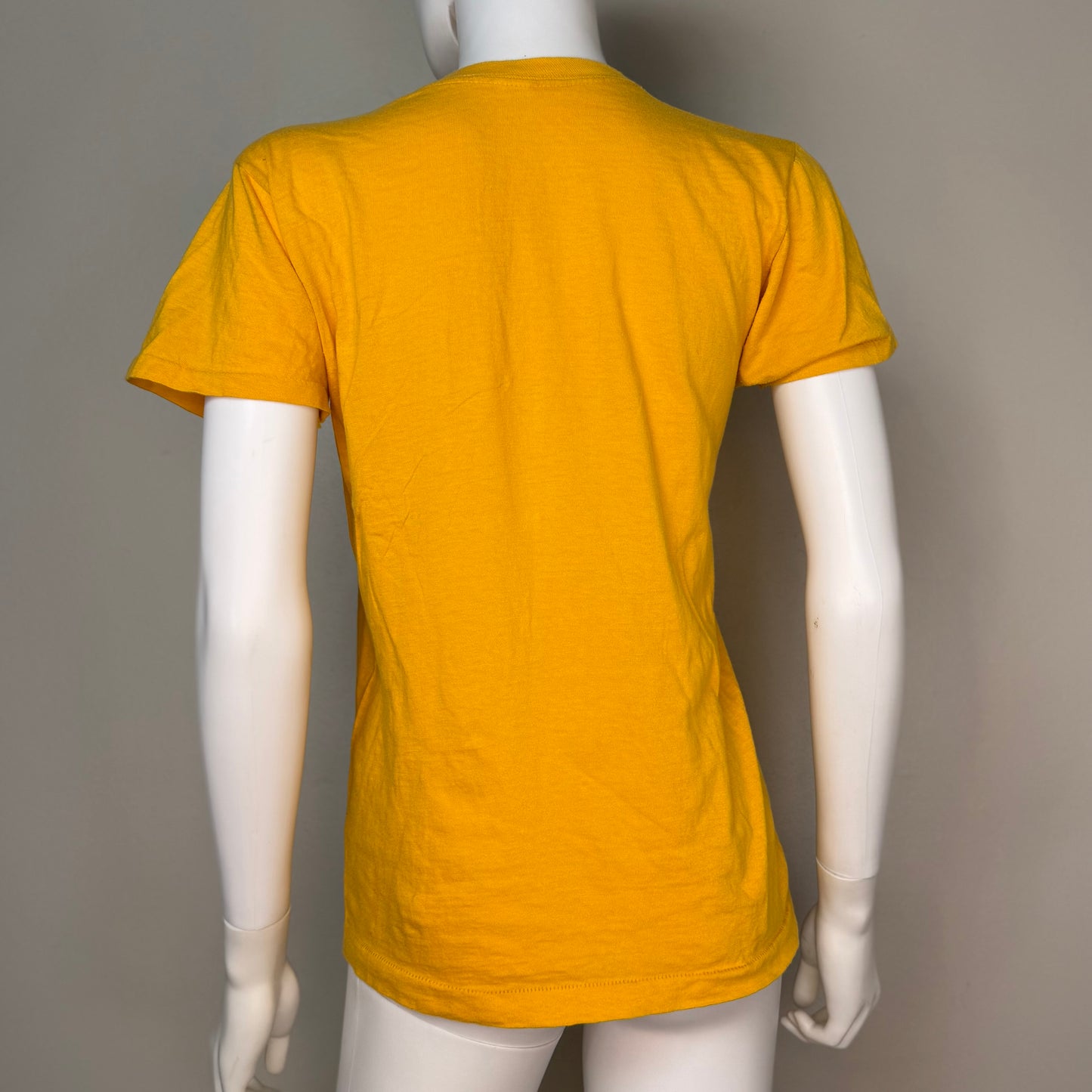 1970s Stay Gold Mustard Yellow T-Shirt, Size Small, Pocket Tee
