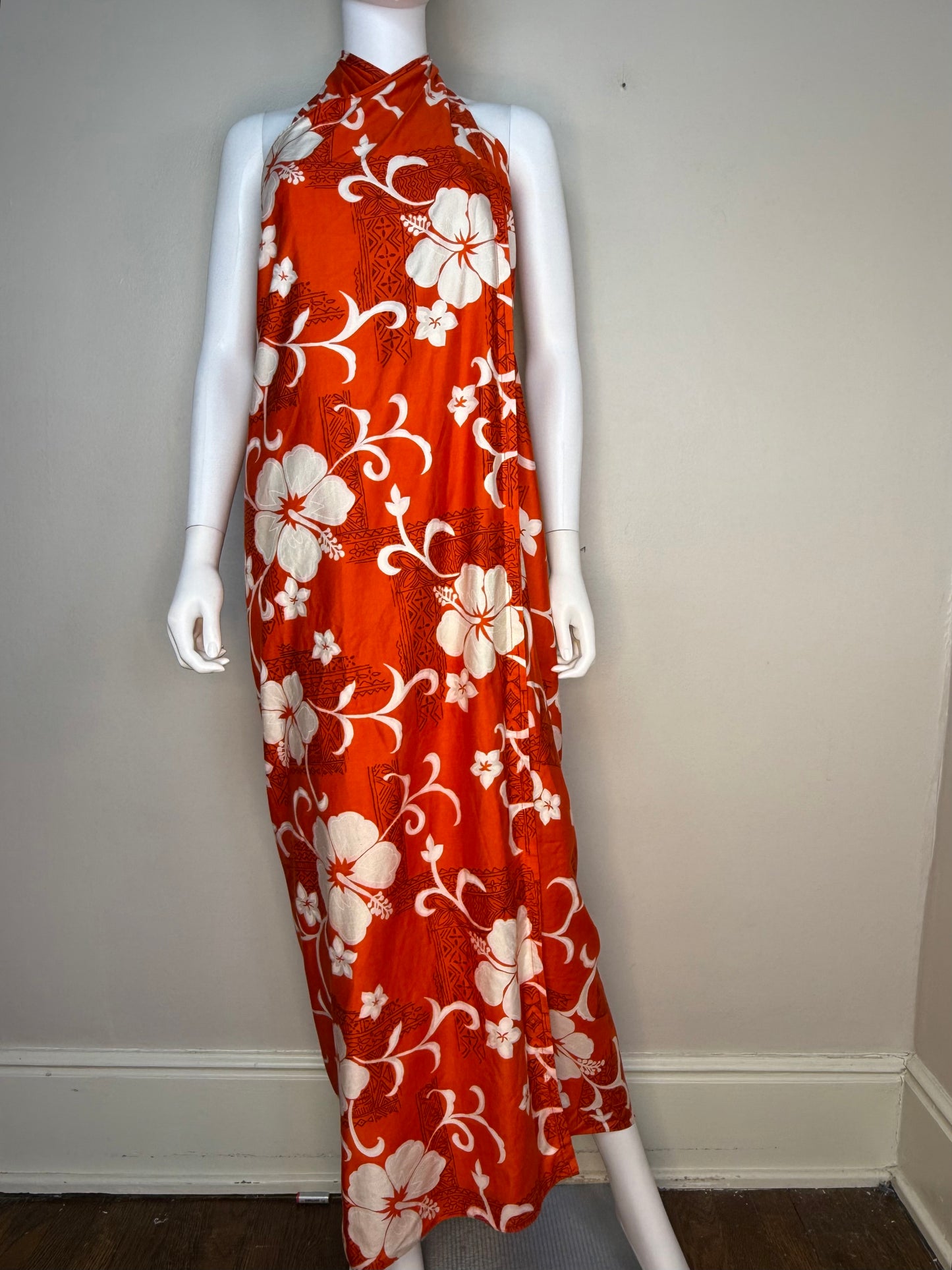 1980s Hawaiian Halter Wrap Maxi Dress, Maxi Skirt, Hilo Hattie