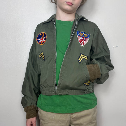 1960s Kids Combat Jacket by Harle with WW2 Patches, Size 8/10