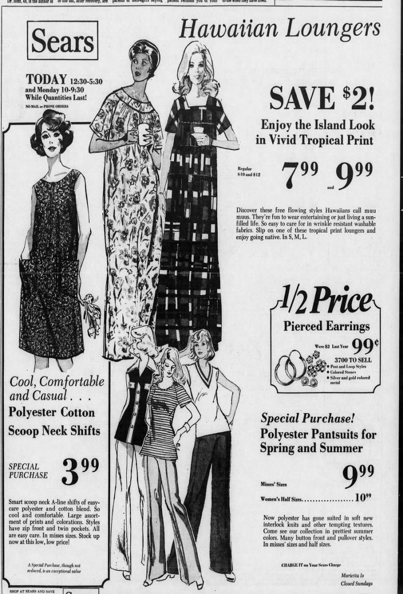 1970s Hawaiian Novelty Print Floral Maxi Dress, Sears Hawaiian Loungers Size Large, Cotton Kaftan Muumuu