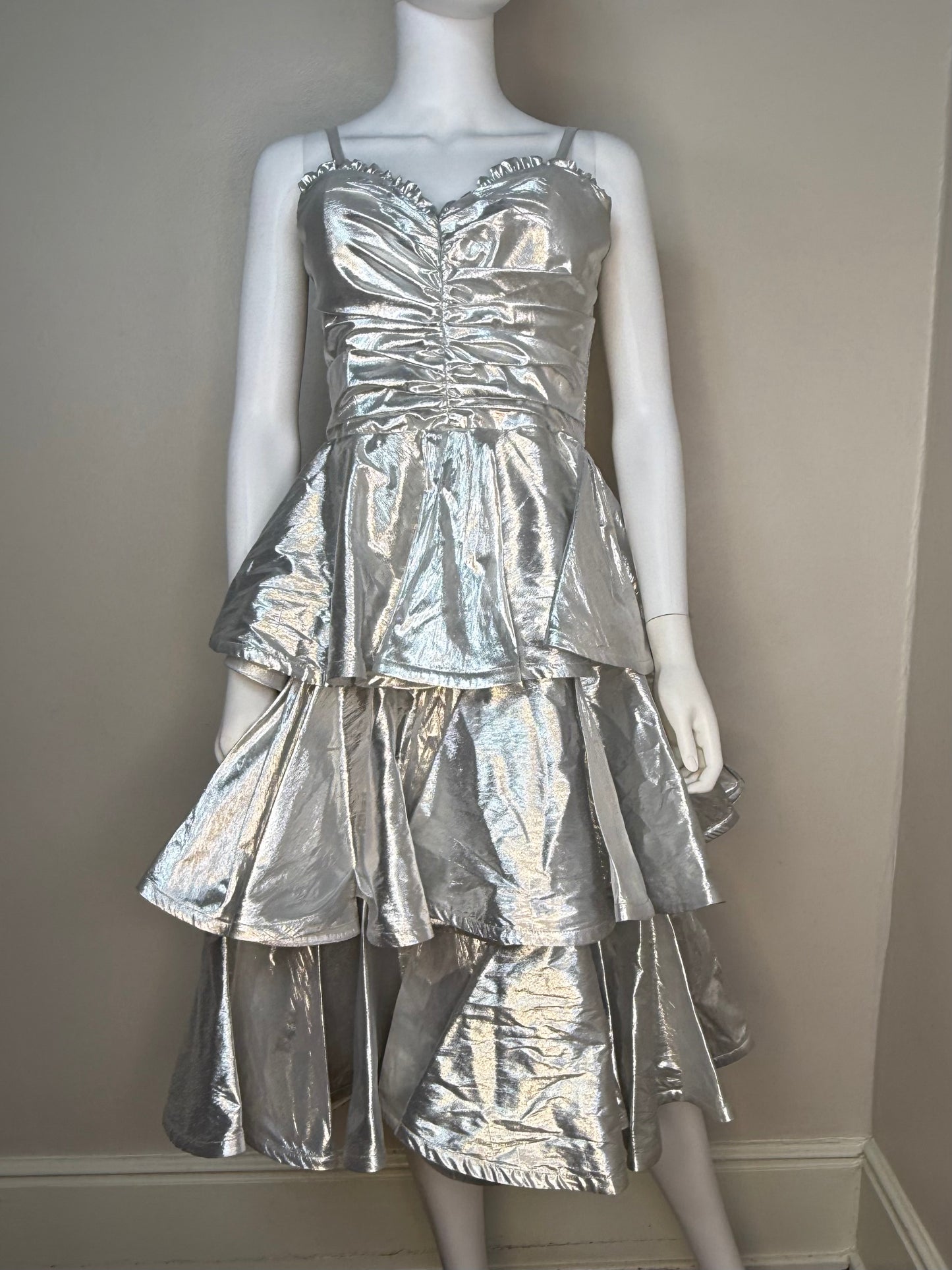 1980s Silver Lame Dress, Joy Stevens Size Small, 80s Prom