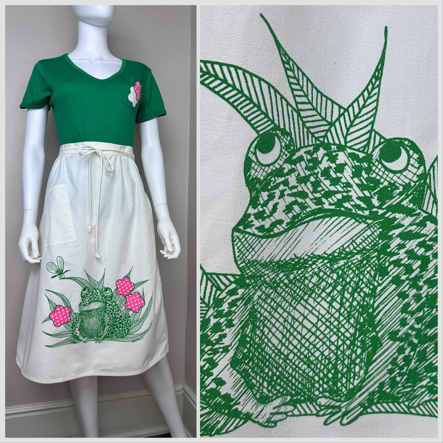 1970s Frog Wrap Skirt and T-Shirt, Haphazard Size Small