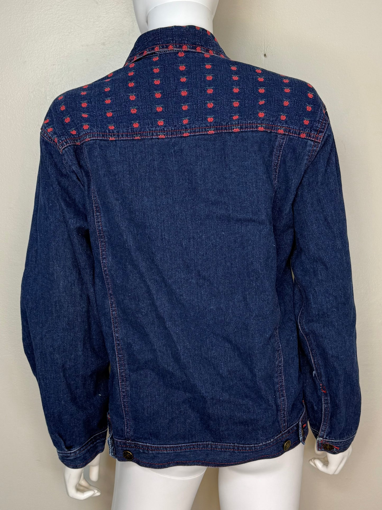 1990s Denim Jacket with Apples, T.C.F.S. Size Medium, Teacher Style