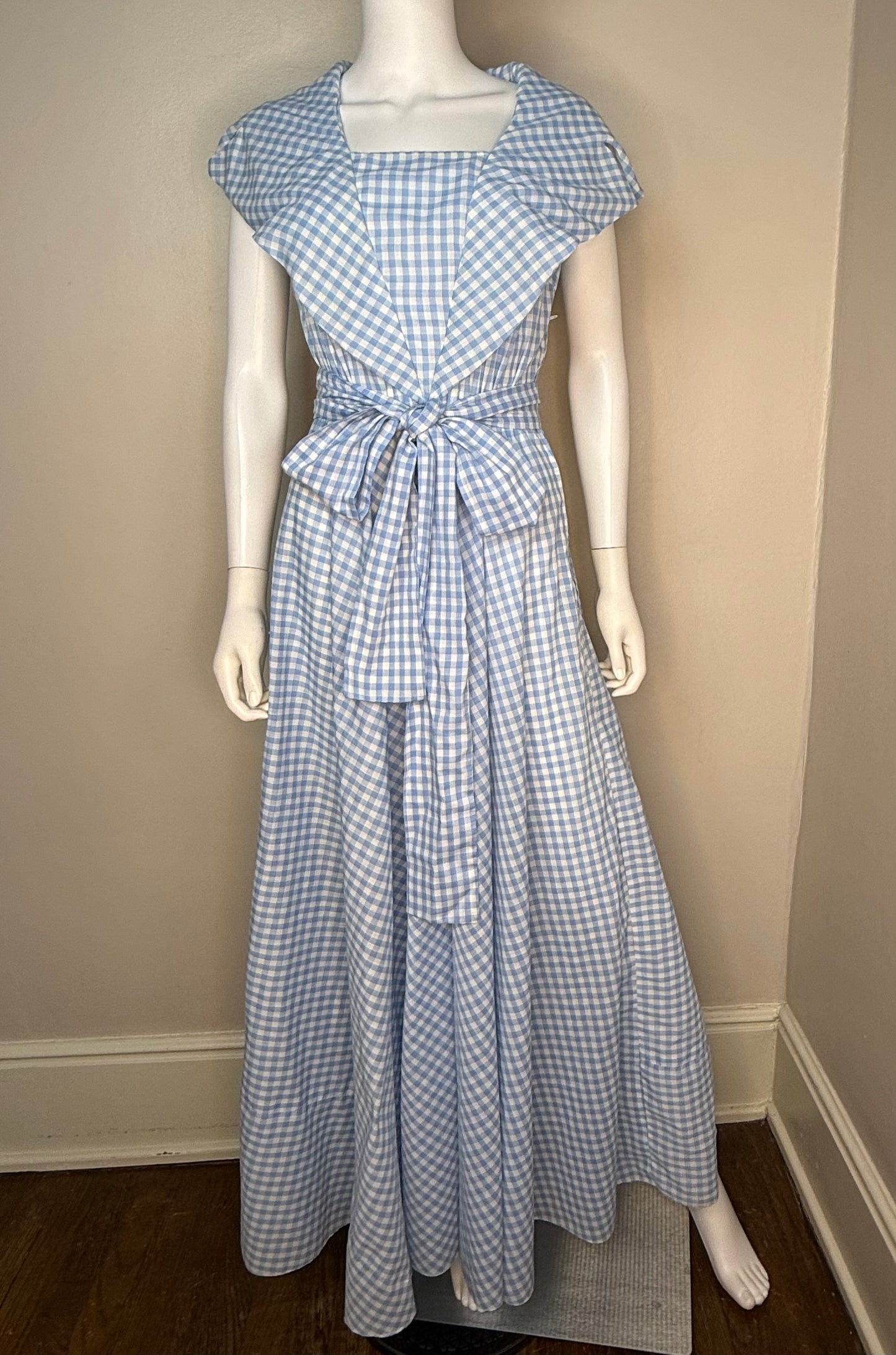 1970s Blue Gingham Maxi Dress, Handmade Size Small/Medium