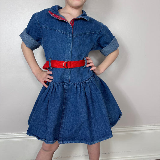 1980s Denim Dress with Red Belt, Oops Too California Size 6X