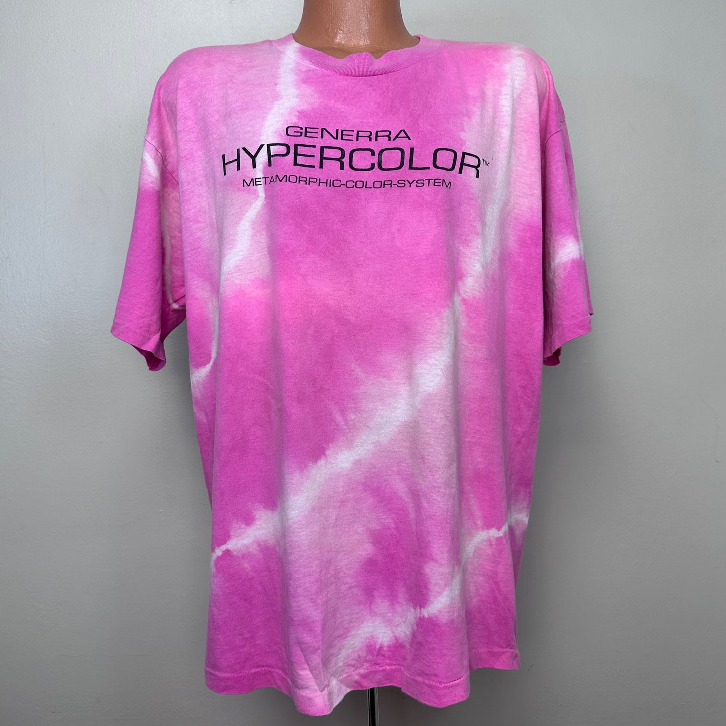 1990s Pink Tie Dye Hypercolor T-Shirt, Generra Size XL, Color Change