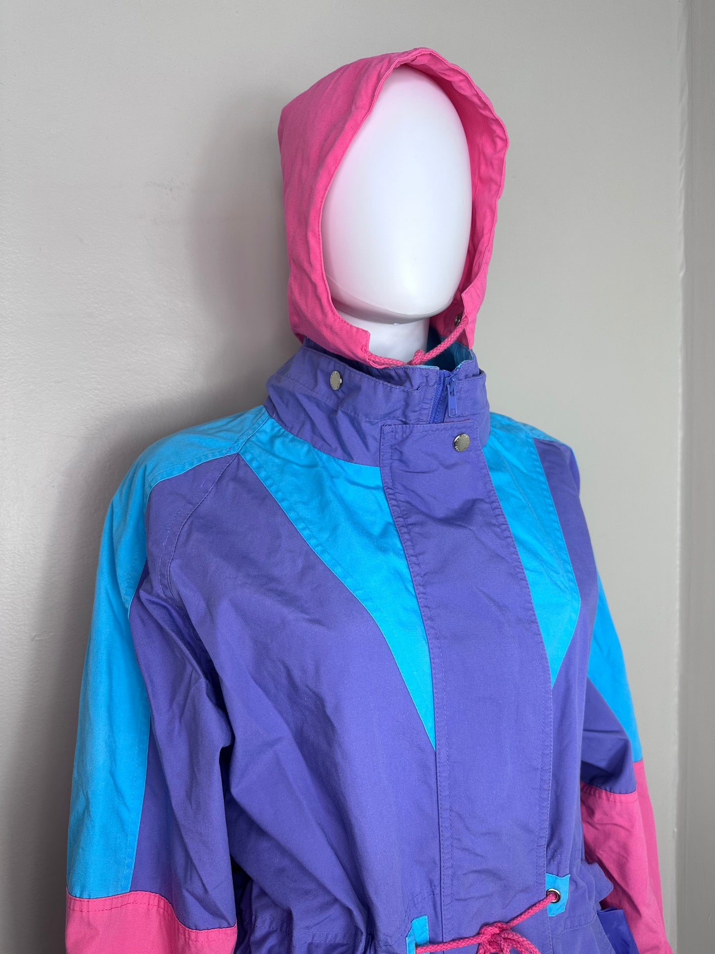 1980s Color Block Hooded Coat, Mariel Size Medium