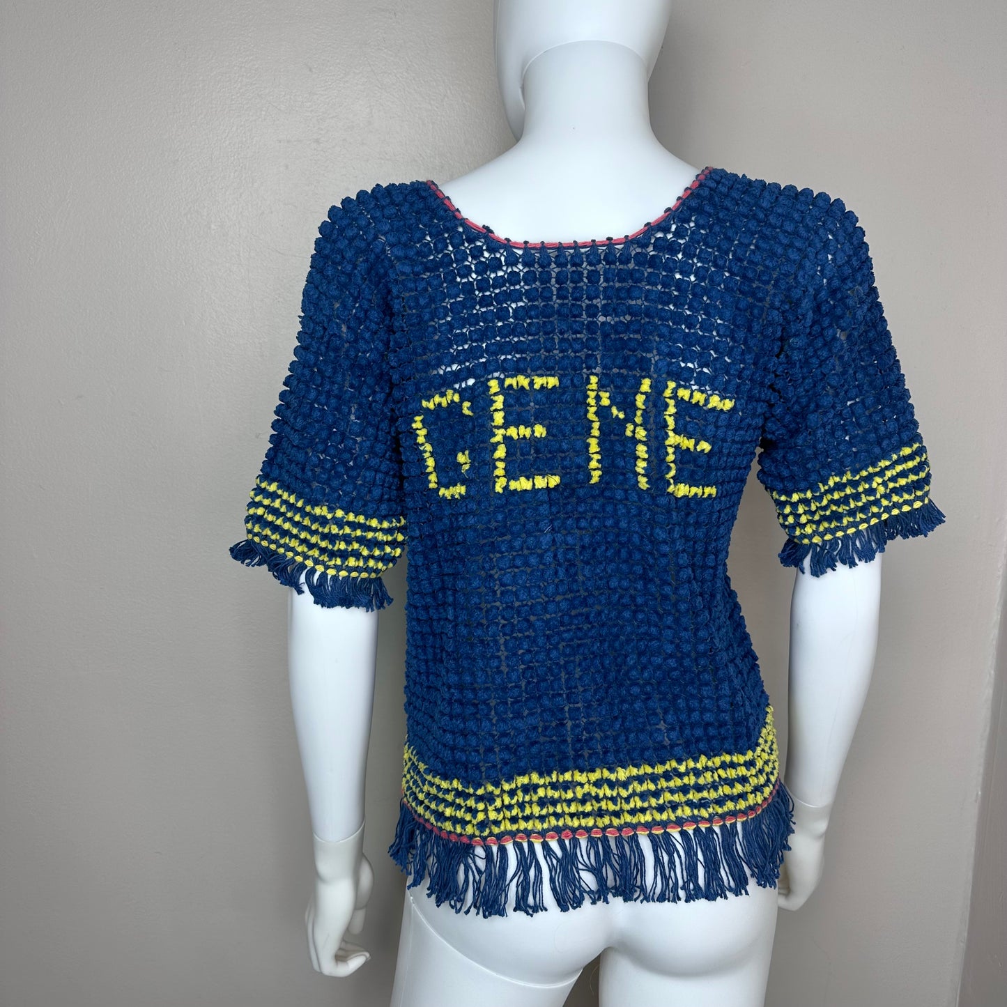 Vintage Handmade Pom Pom Cardigan with Fringe and Tassels, GENE, Size XS