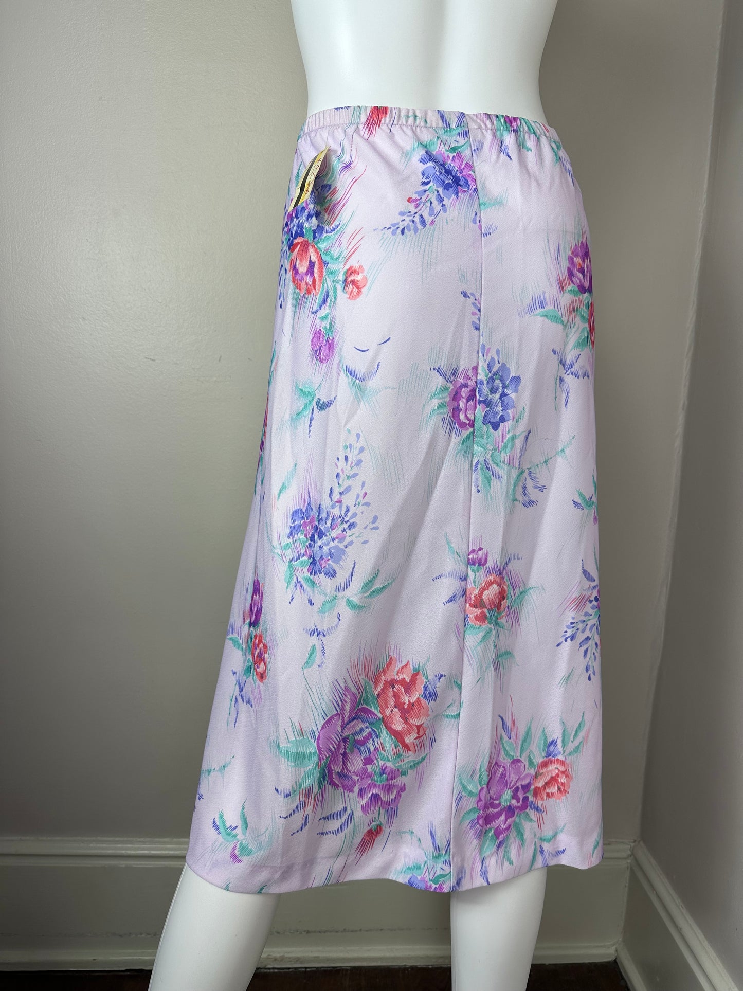 1970s/80s Plus Size Purple Floral Skirt, Size XL-XXL Deadstock with Tags