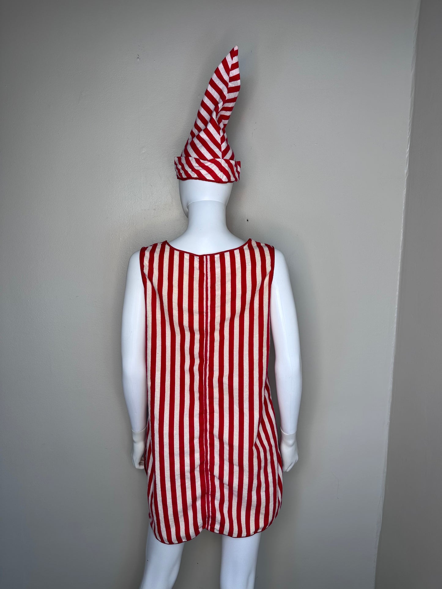 1950s/60s Sigma Alpha Epsilon Pajama Party Flannel Night Shirt and Cap, Size XS/S, Red and White Stripes
