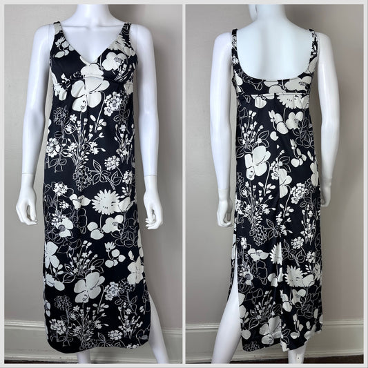 1960s/70s Black and White Floral Swim Maxi Dress, Catalina Size XXS/XS