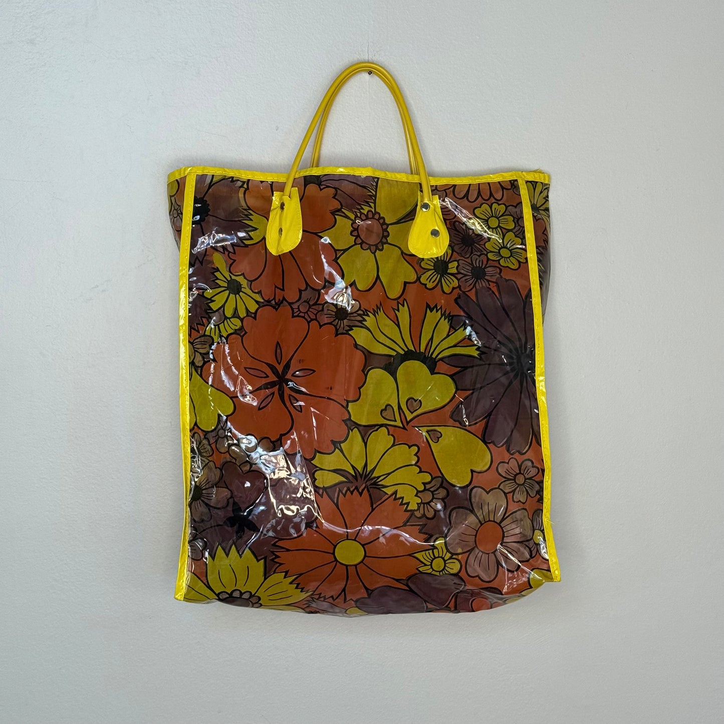 1970s Plastic Floral Tote Bag, Shopping, Beach, Flower Power